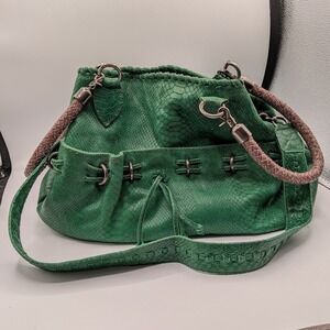 Carla Mancini $450 Green Snakeskin Embossed Leather Shoulder Crossbody Hobo Bag